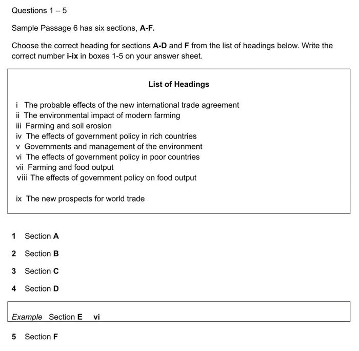 Dạng câu hỏi Matching Headings