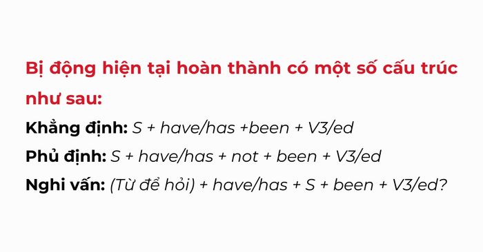 công thức của bị động thì hiện tại đã hoàn thành