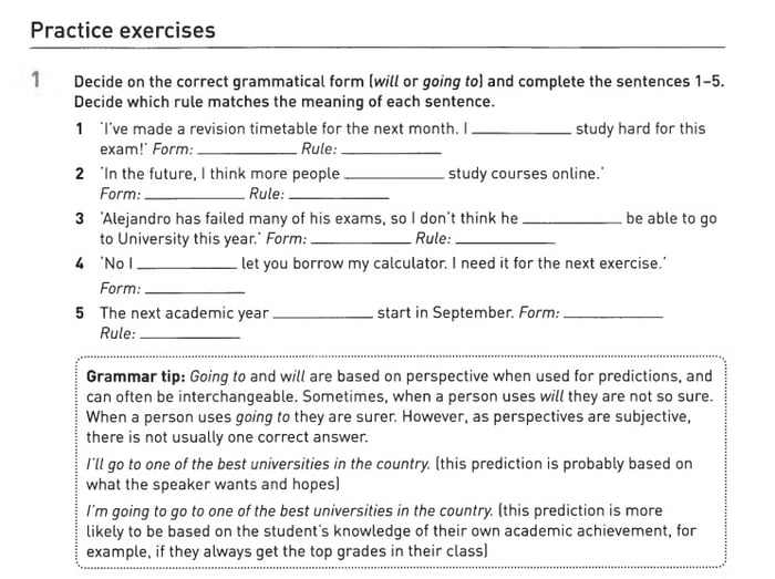 Hình ảnh minh hoạ cho các bài tập trong Phần 2 của một Unit sách Collins Grammar for IELTS