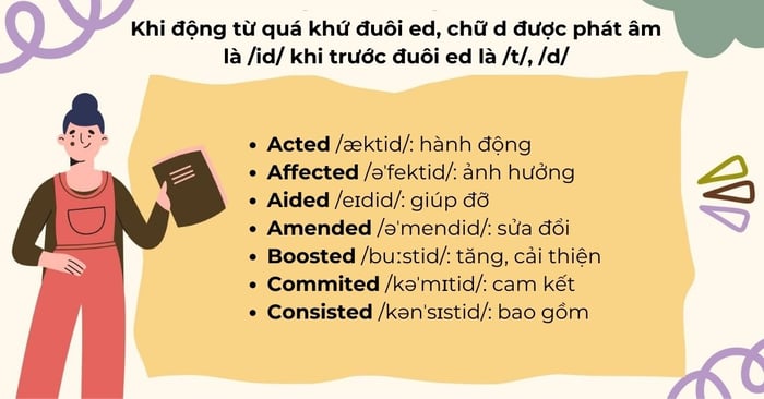 Khi động từ quá khứ đuôi ed, chữ d sẽ được phát âm là /id/ khi trước đuôi ed là /t/, /d/