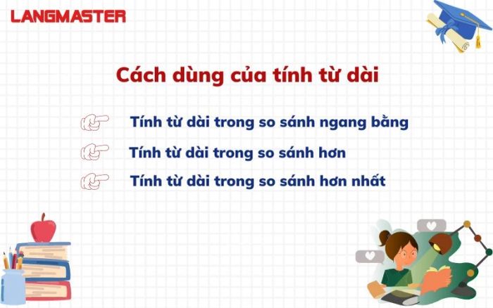 Cách sử dụng của tính từ dài