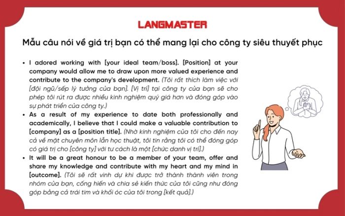 Mẫu câu phát biểu về giá trị mà bạn có thể đem lại cho công ty