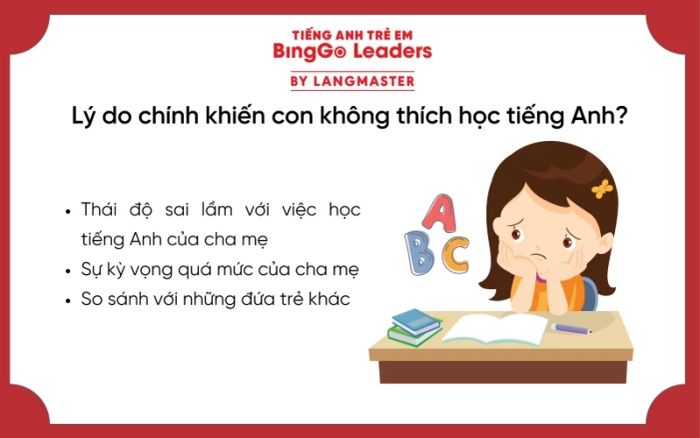 Nguyên nhân chính khiến con không thích học tiếng Anh