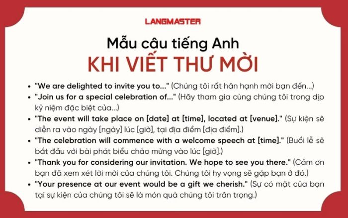 Câu chung khi viết thư mời tiếng Anh
