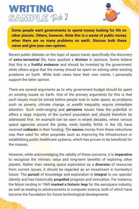 Investment in space exploration IELTS Writing Task 2 model 1