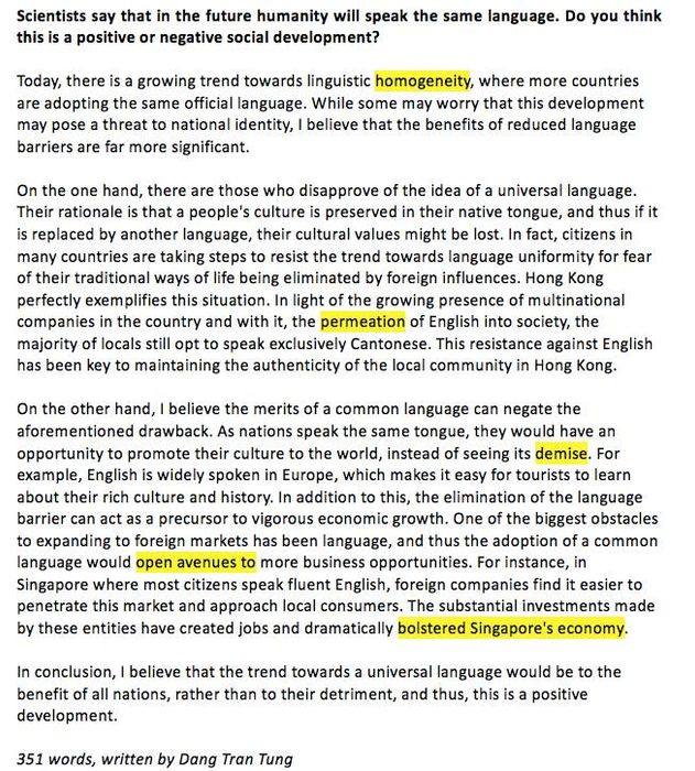 A standard language IELTS Writing Task 2