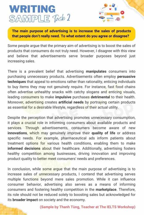Sample essay on the main objective of advertising in IELTS Writing Task 2