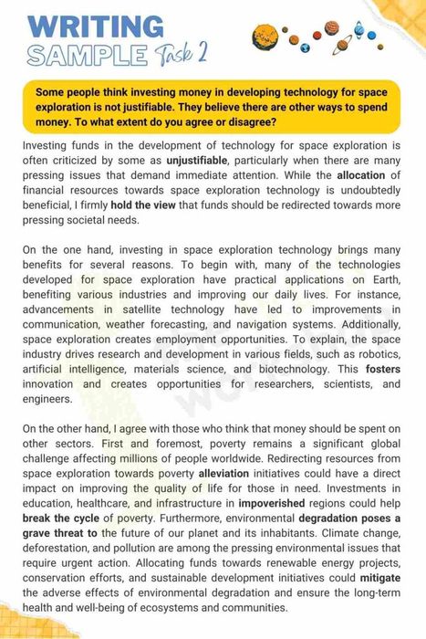 Sample IELTS Writing Task 2 on Space Exploration