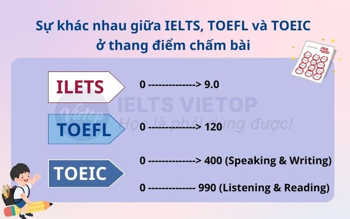 Sự khác biệt giữa IELTS, TOEFL và TOEIC ở thang điểm chấm bài