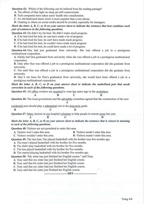 Đề thi hình minh họa tốt nghiệp THPT 2024 môn tiếng Anh - Trang số 4