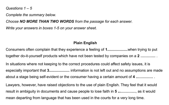 dạng bài gap fill summary trong ielts reading