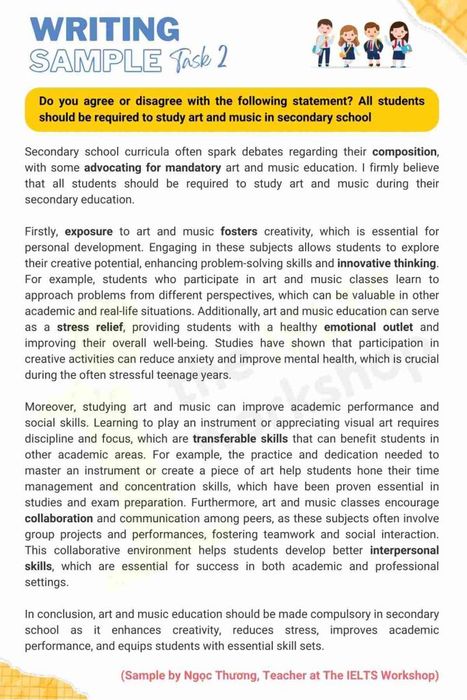 Art and Music in secondary school IELTS Writing Task 2