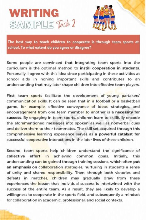 Sample for Team Sports IELTS Writing Task 2 part 1