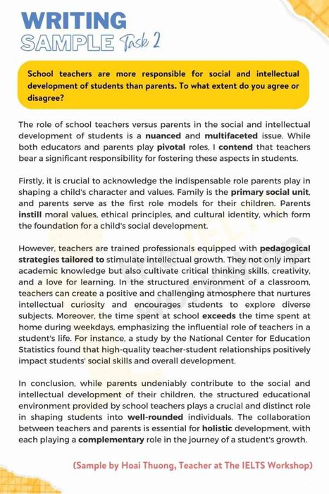 School teachers and Parents IELTS Writing Task 2
