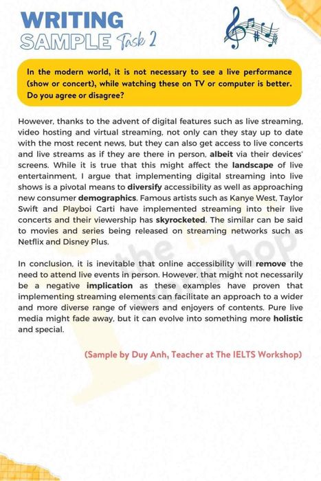 Sample 2 Live Performance IELTS Writing Task 2
