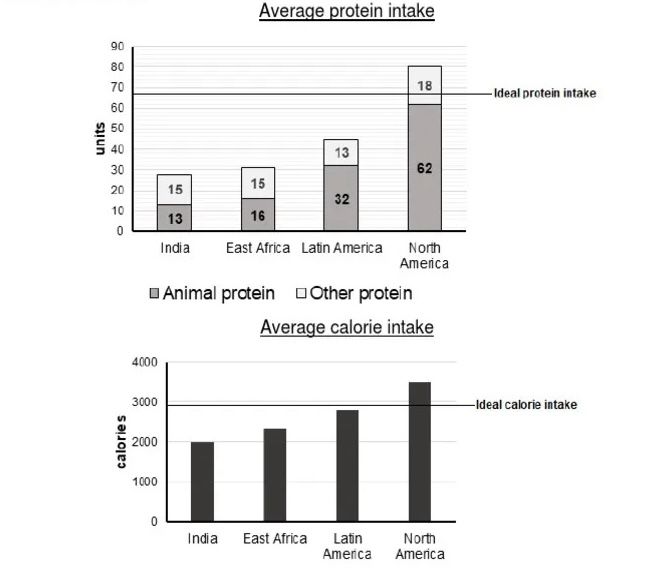 Đề bài IELTS Writing Task 1 về Protein and Calorie