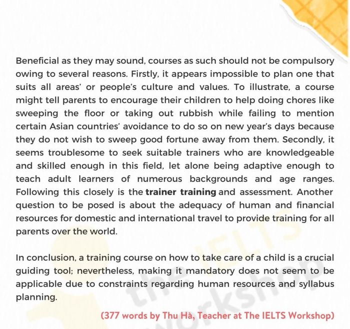 Khóa học Nuôi dạy con cái IELTS Writing Task 2
