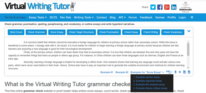 Virtual Writing Tutor dịch vụ chấm bài ielts writing