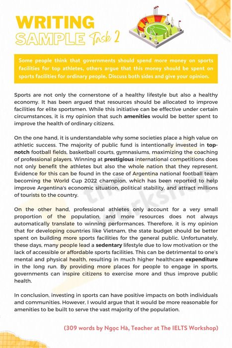 Some individuals argue that governments should allocate more funds towards sports facilities for elite athletes