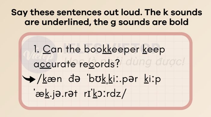 Pronunciation exercises for k and g