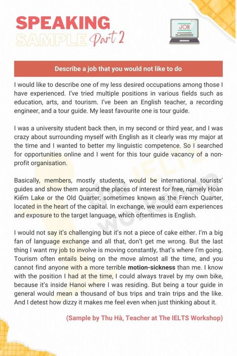 Sample response for describing a job you wouldn't like to do