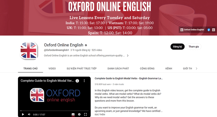 Kênh Youtube dành cho học IELTS - Oxford Online English