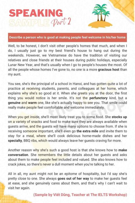 Describe an individual who excels at creating a welcoming atmosphere in their home sample essay