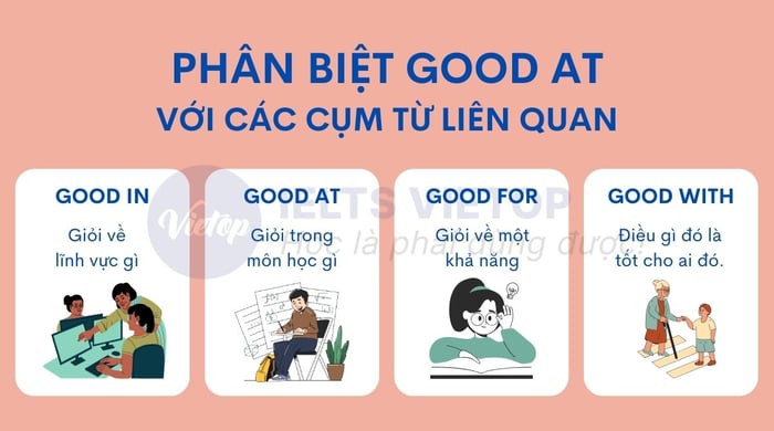 Phân biệt good at so với một số cụm từ tương tự