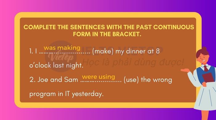 Fill in the blanks with the past continuous form of the verbs in parentheses