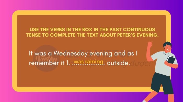 Use the verbs in the box in the past continuous tense to complete the text about Peter’s evening