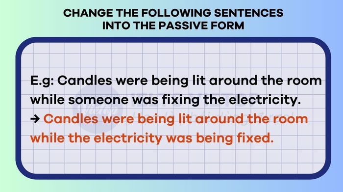 Transforming sentences into passive voice using past continuous