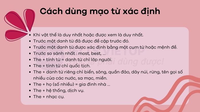 Phương pháp sử dụng mạo từ xác định