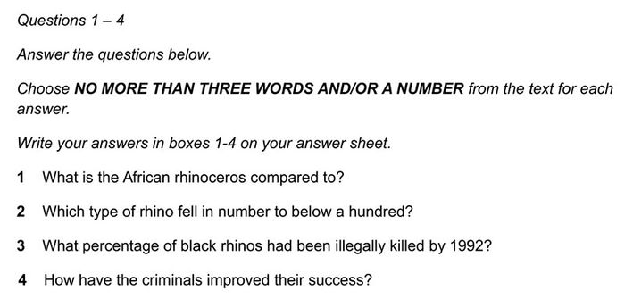 ielts reading Short answer questions