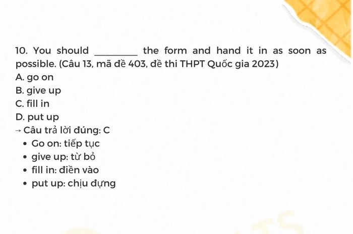 phrasal verb thi thpt quốc gia