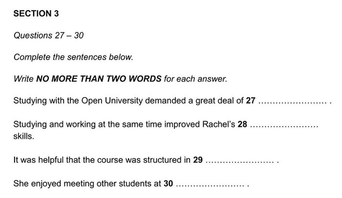 IELTS Listening Sentence Completion