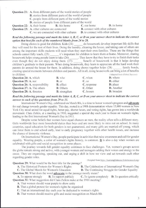 Đề tham khảo kỳ thi THPT môn tiếng Anh năm 2025 có đáp án trang 3