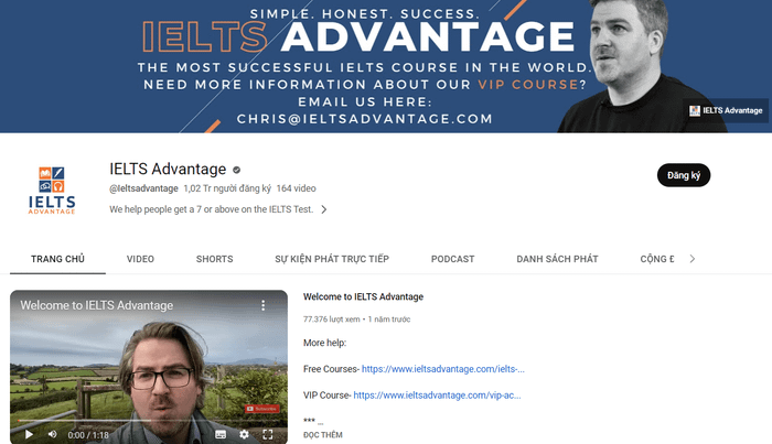 Kênh youtube học IELTS - IELTS Advantage