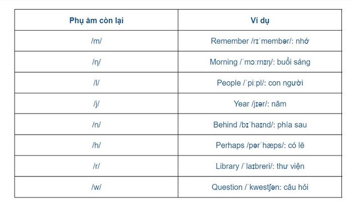 Những loại phụ âm còn lại