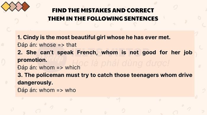 Identify and correct errors in the following sentences