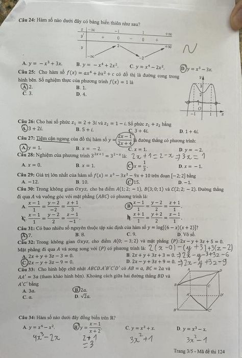 Trang 3/5 - Mã đề 124 - Đề thi THPT quốc gia môn Toán 2022