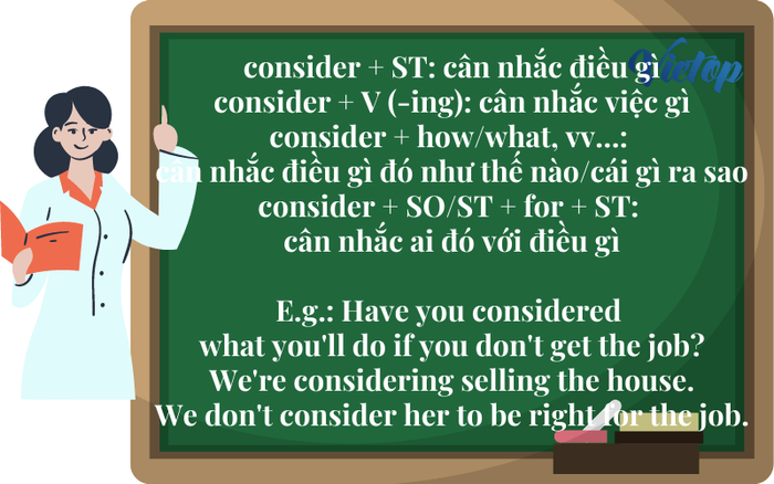 Cấu trúc Consider với ý nghĩa là xem xét, suy nghĩ