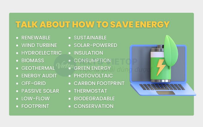 Vocabulary for talk about how to save energy