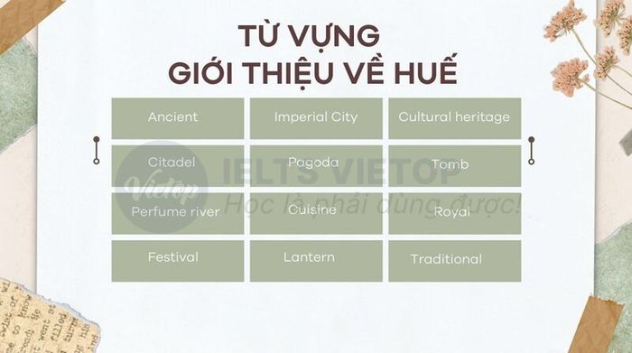 Từ vựng về Huế bằng tiếng Anh ngắn gọn