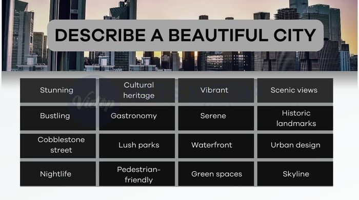 Vocabulary for the topic describe a beautiful city