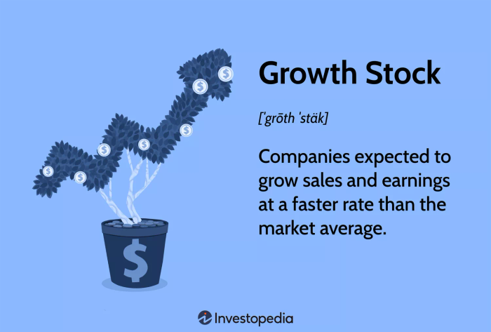 Cổ phiếu tăng trưởng: Các công ty được dự kiến sẽ tăng trưởng doanh số và lợi nhuận nhanh hơn so với mức trung bình của thị trường.