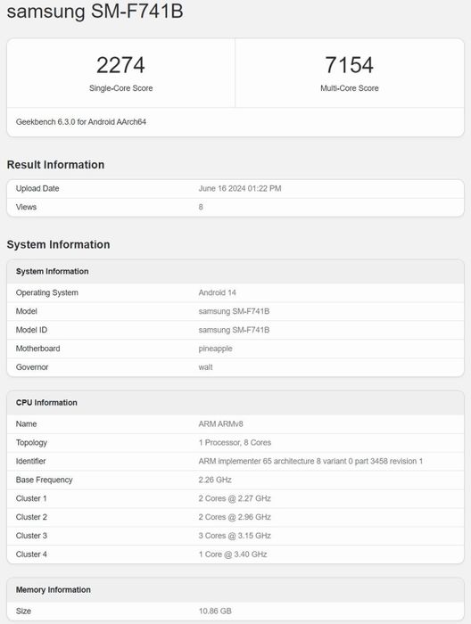 Bảng xếp hạng Geekbench của Galaxy Z Flip6