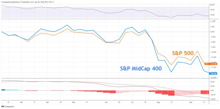 Hiệu suất tương đối của chỉ số S&P 400 và S&P 500 trong năm 2011. 