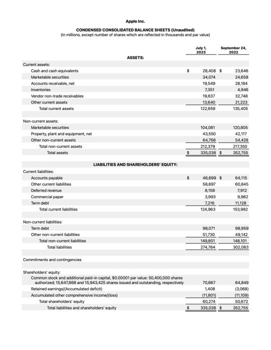 Bảng Cân đối Kế toán của Apple, Q32023