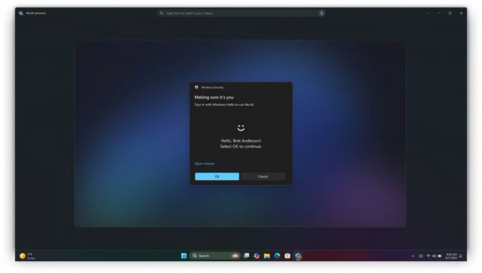 Windows Recall yêu cầu sử dụng Windows Hello