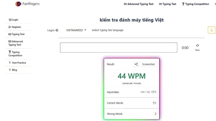 Trang web để kiểm tra tốc độ đánh máy rất đơn giản